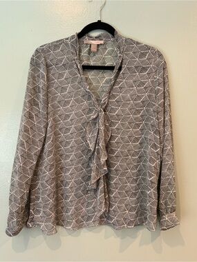 Forever 21 Gray Geometric Tie-Neck Blouse